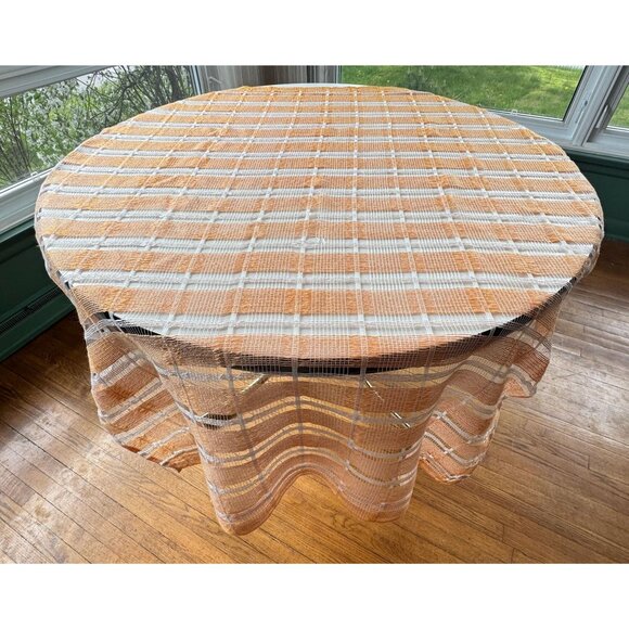 Vintage 70s curtain, orange white open weave, large stripes, per panel - Picture 5 of 10